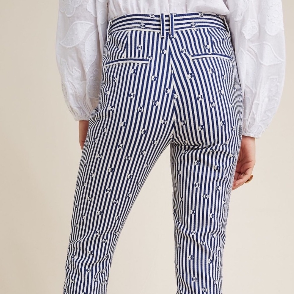 Anthropologie Hei Hei Blue White Striped The Essential Slim Trousers Bohemian 6 - Picture 3 of 13